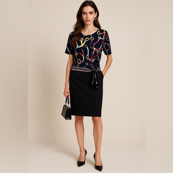 Rafaella Blue and Red Relaxed Tie Front Blouse - Picture 11 of 11